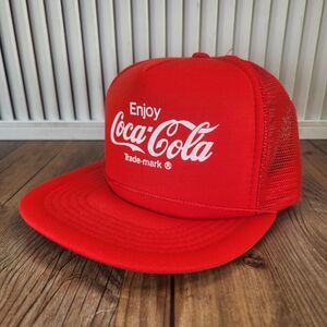 VTG Coca-Cola Replay Snapback Foamie Trucker Hat Cap Red Mesh Soft Drink 90s Ad